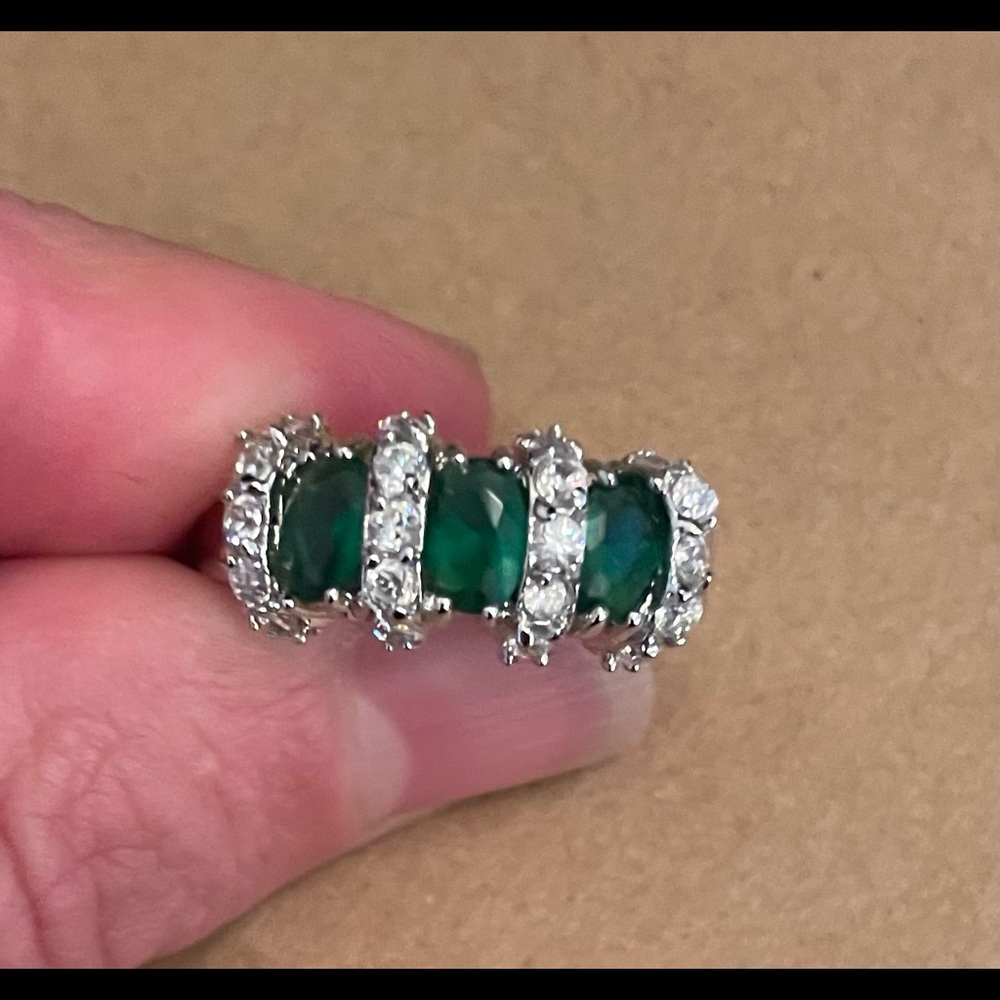 Solid Sterling Silver Lab Created Emerald And Dia… - image 1